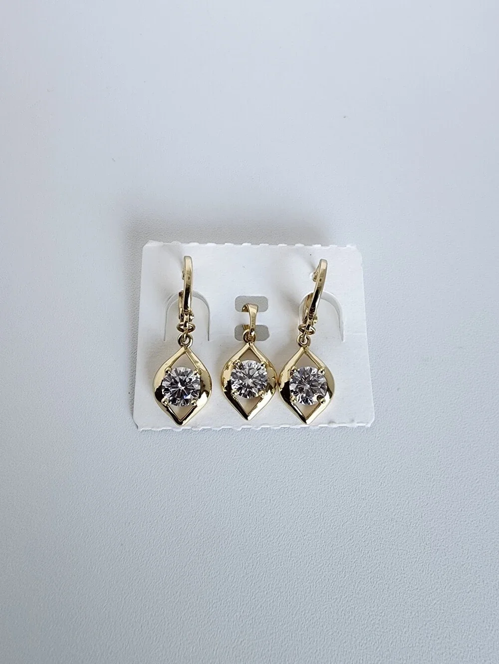Gold Plated CZ Teardrop Pendant & Hoop Earrings Jewelry Set New